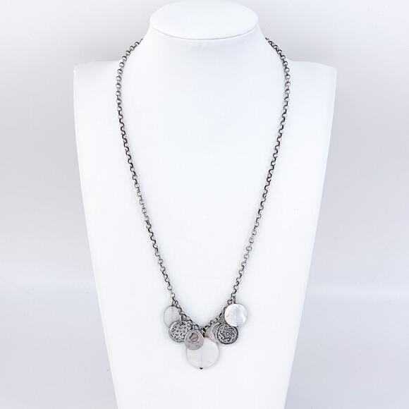 Vintage Israel Silpada Sterling Silver Mother of Pearl Charm Necklace 17"-19.5" - Picture 1 of 7